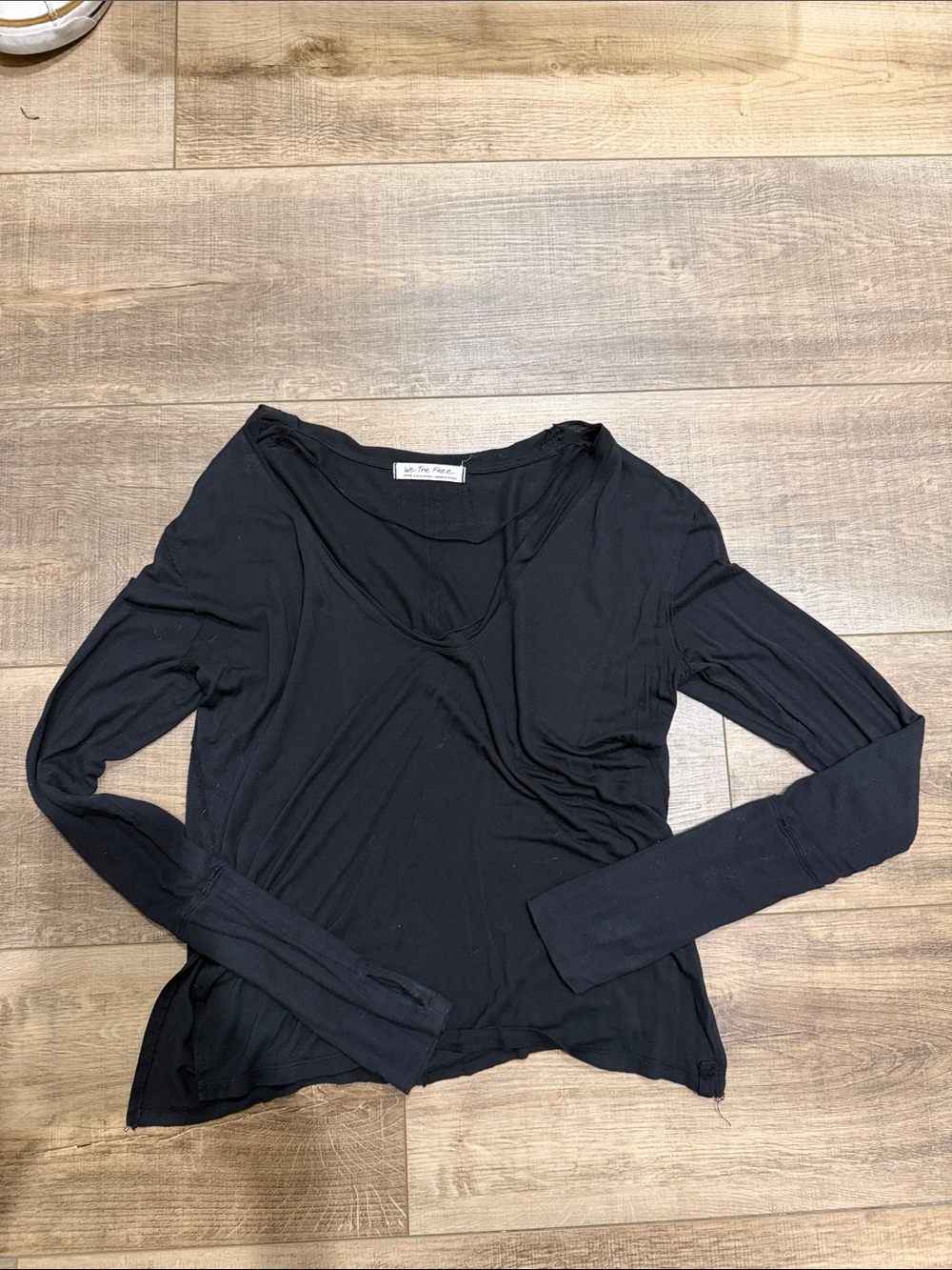 Free People Black Long Sleeve Scoop Neck Top